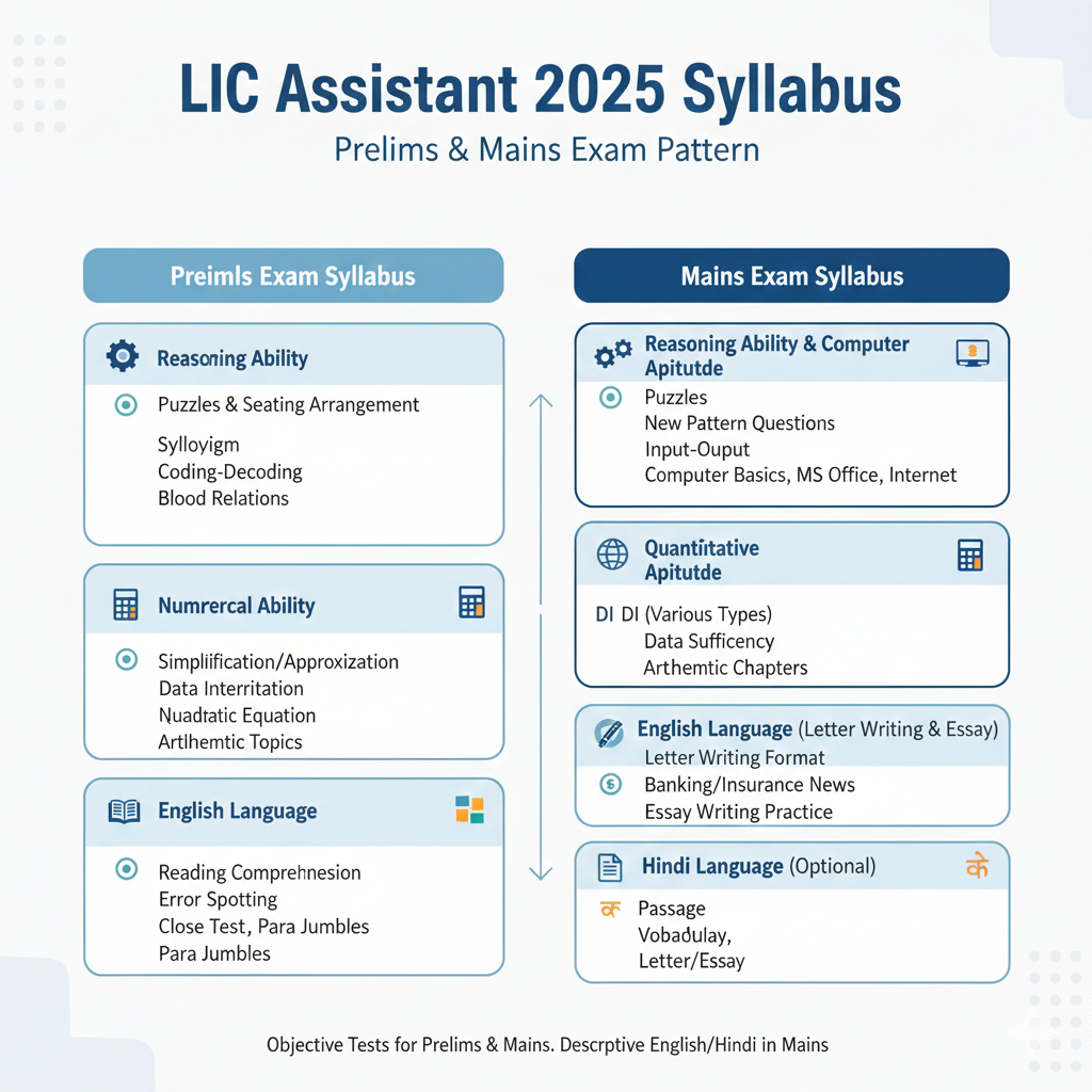 LIC Assistant Syllabus 2025: Prelims & Mains Section-wise Breakdown with Key Topics