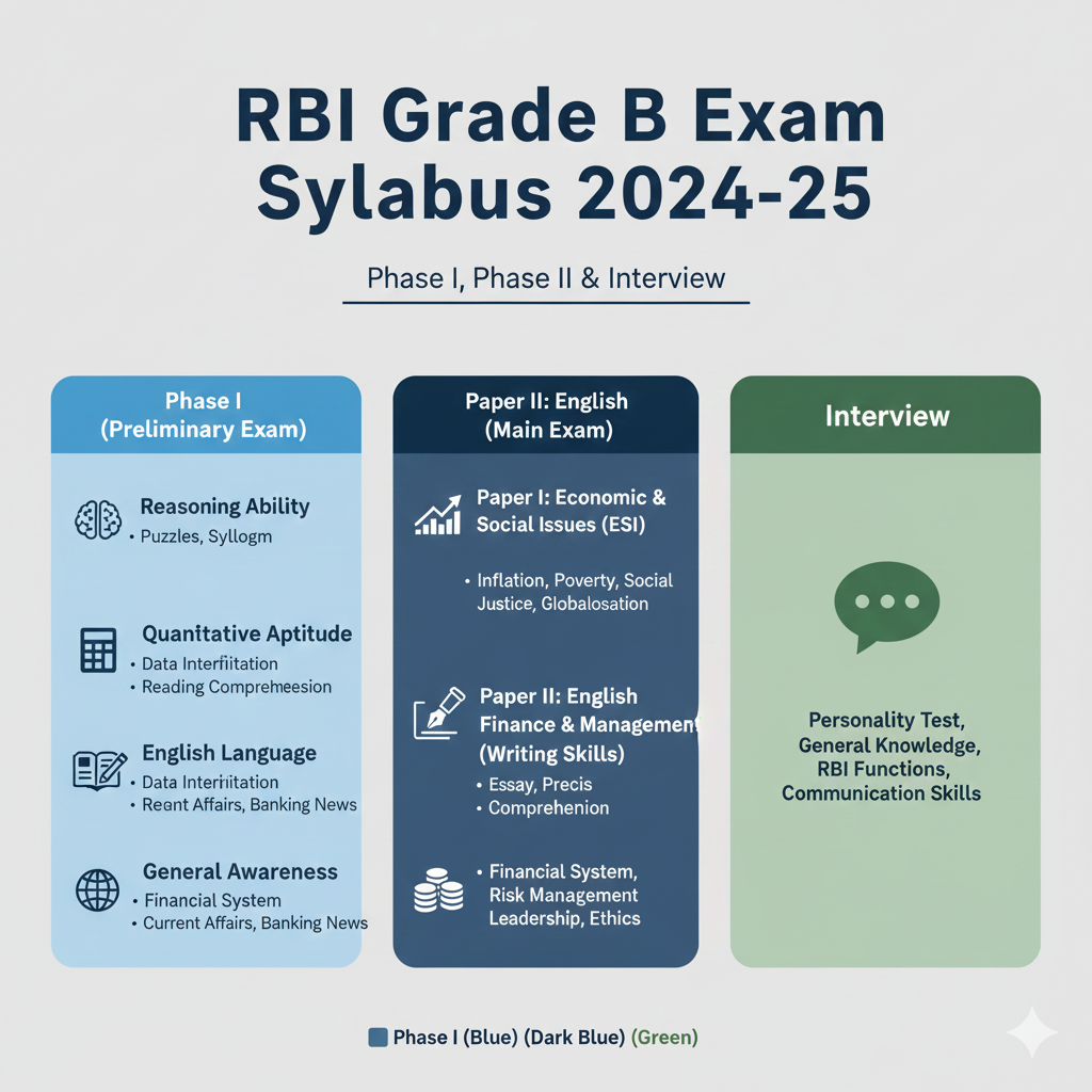 RBI Grade B Exam Syllabus 2025: Phase 1, Phase 2 & Interview Breakdown with Key Topics
