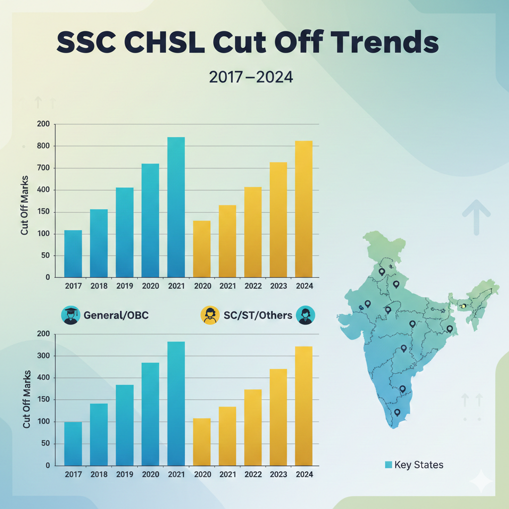 SSC CHSL Cut Off Trends 2017 to 2024 with year-wise and category-wise comparison chart.