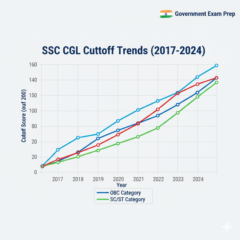 SSC CGL 2017–2024 category-wise cutoff trend infographic File Name: ssc-cgl-cutoff-trend-2017-2024.png