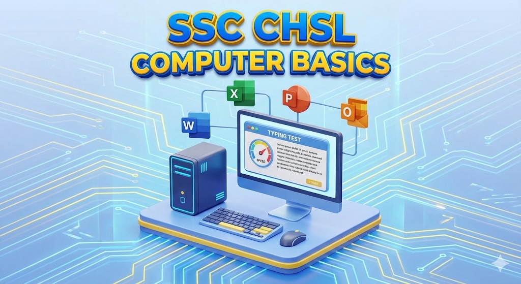 SSC CHSL computer knowledge basics and typing test infographic
