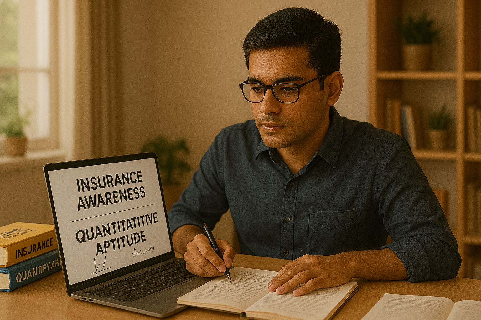 Student preparing section-wise for LIC AAO Mains exam with insurance and quant study material.